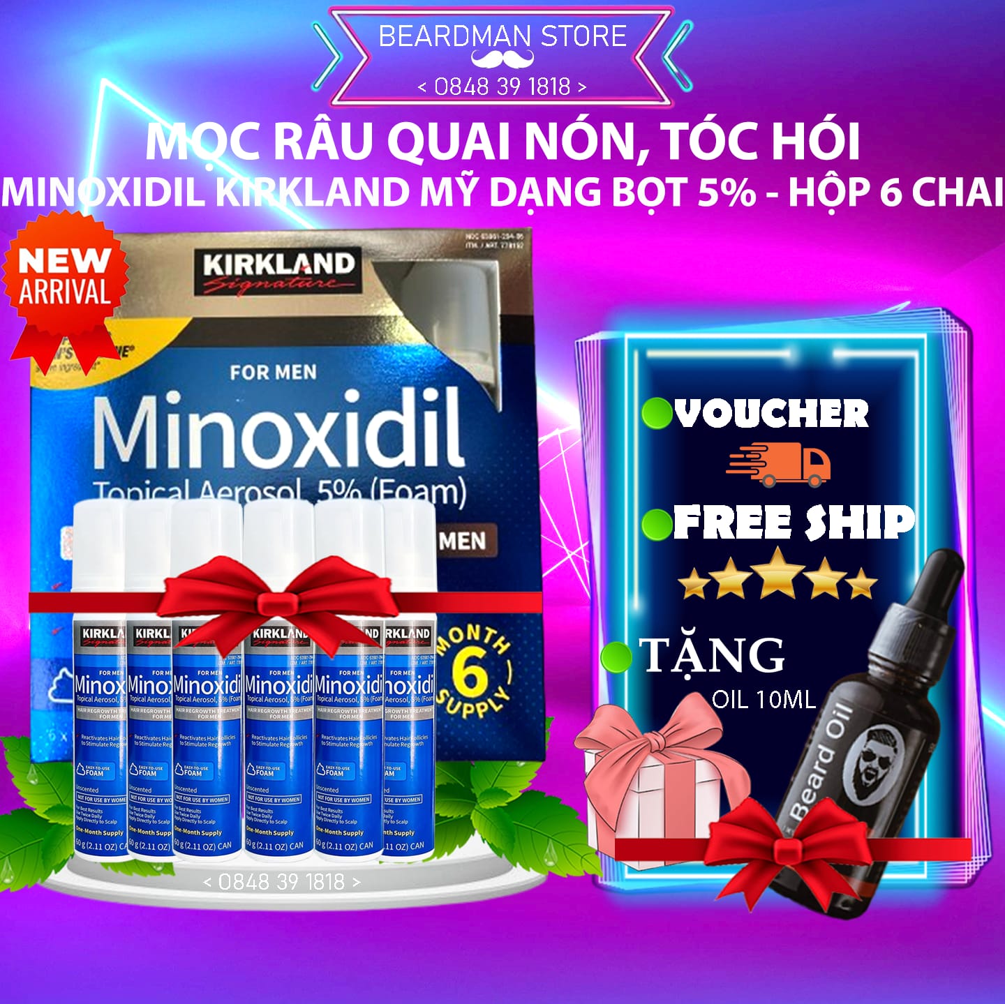 Minoxidil 5% mọc râu tóc dạng bọt không gây dị ứng da