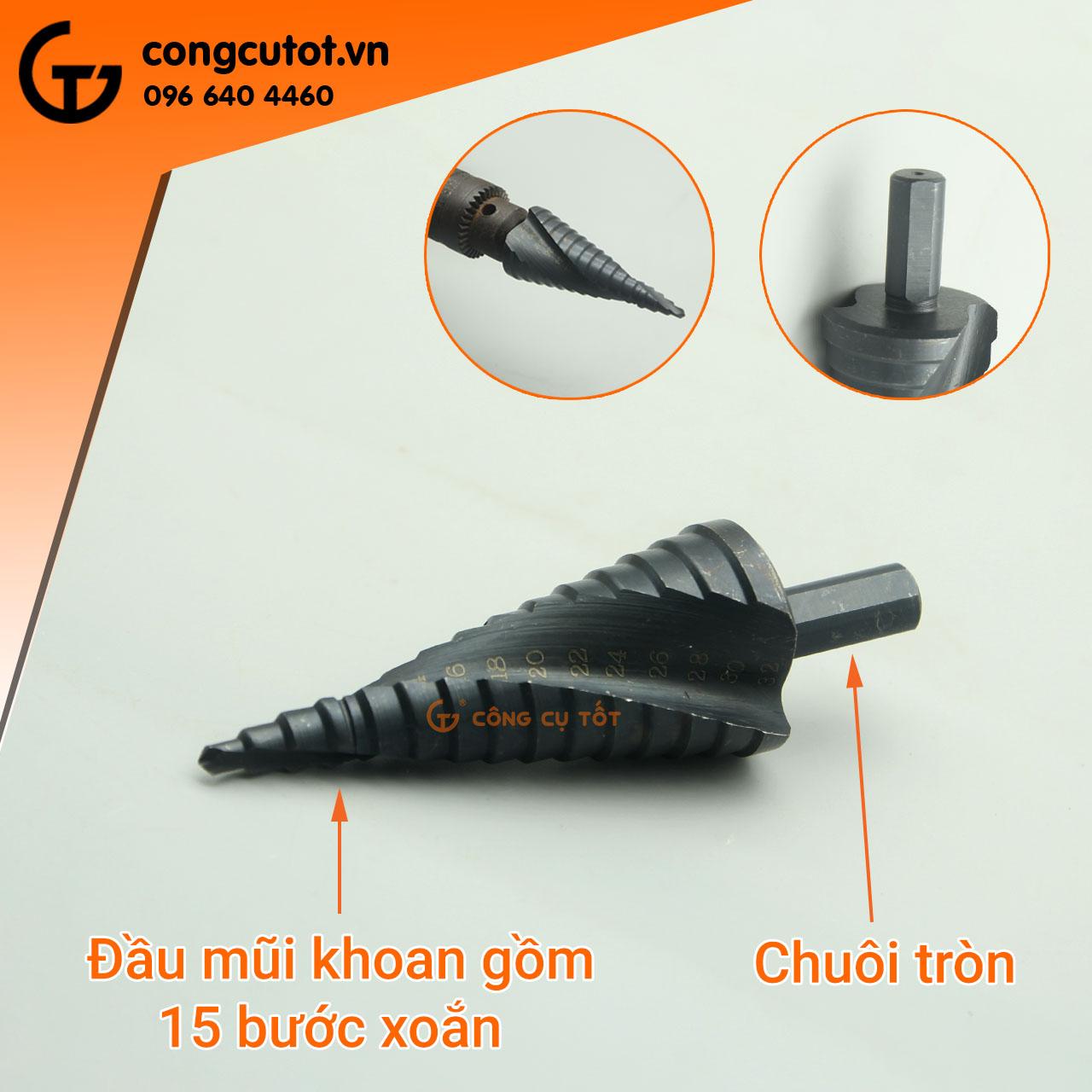 Mũi khoan bước tháp thẩm nitơ chuôi tròn vát