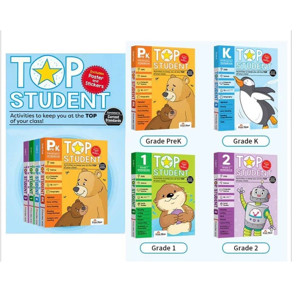 Top Student (Grade Pre-K + K/ Grade 1+2) - Evan Moor + File Nghe | Nhập Khẩu