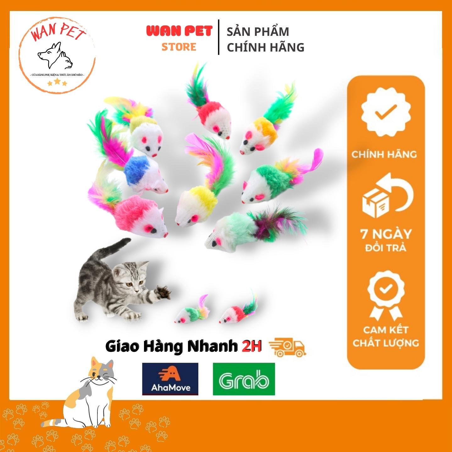 Đồ chơi cho chó mèo, chuột đồ chơi đuôi gắn lông vũ tương tác chó mèo giải trí, nhiều màu sắc