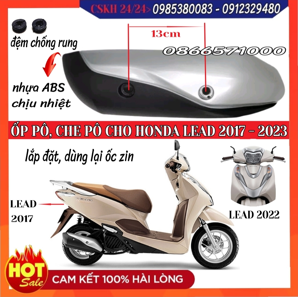 Lead 2017- 2023, ốp pô, miếng che pô, cặp bọc mũi dè trước sau inox trắng cho honda lead 2017 - 2023