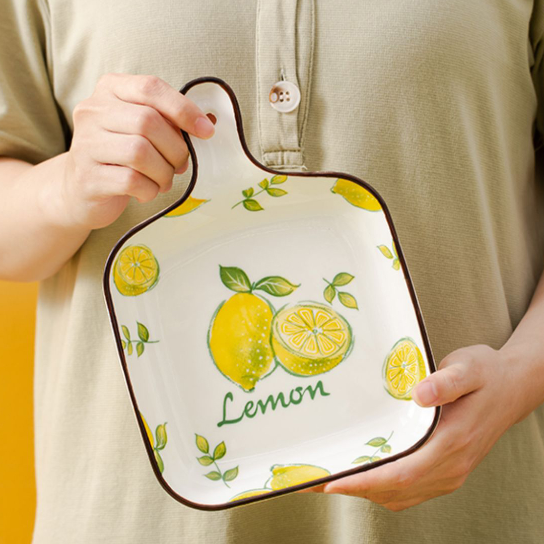 Bát đĩa sứ đẹp phong cách Hàn Quốc Lemon decor bàn ăn đĩa vuông có tay cầm bát sâu lòng đĩa chữ nhật