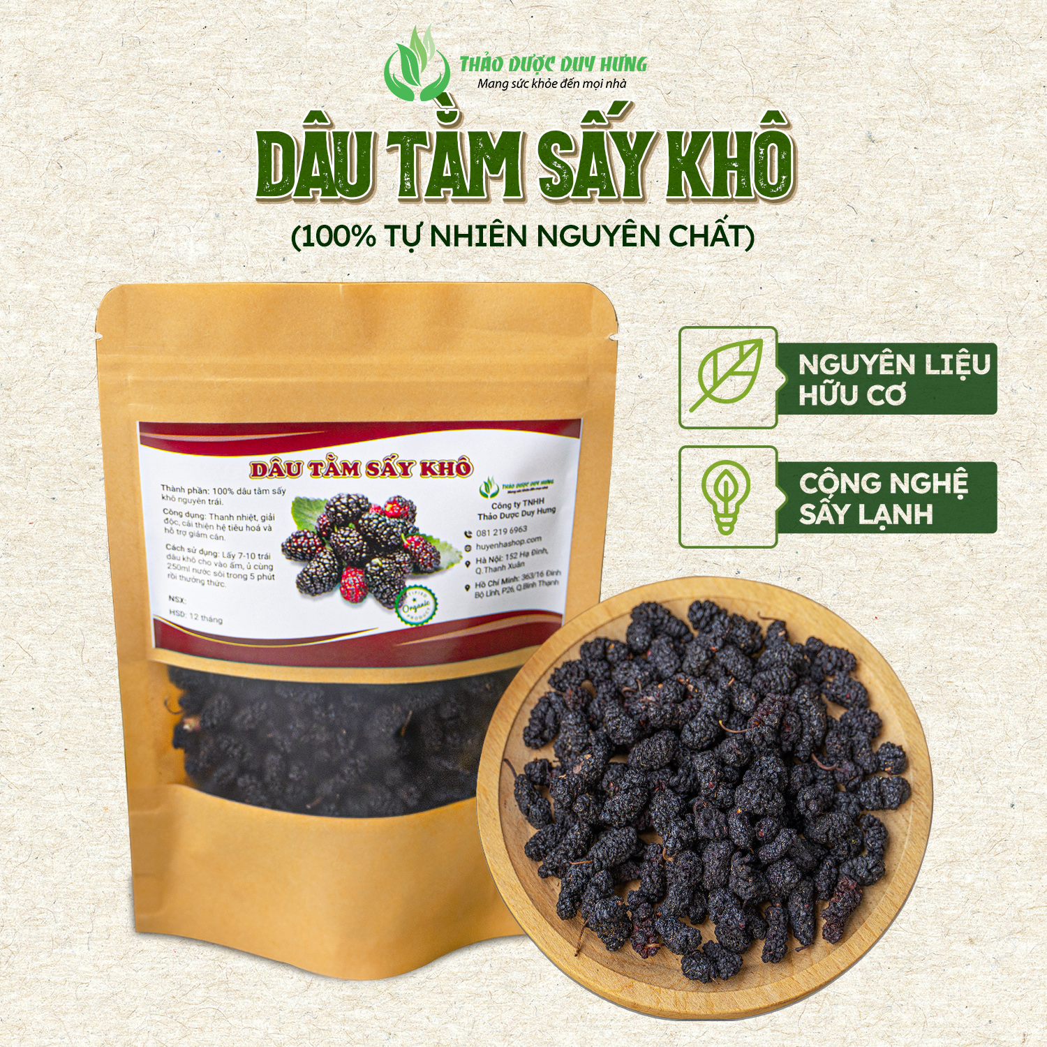 Trà dâu tằm sấy khô nguyên trái tuyển chọn quả đẹp, thơm, tốt cho sức khỏe - thảo dược duy hưng