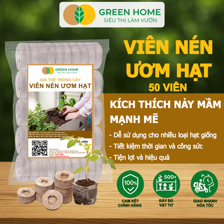 50 Viên Nén Xơ Dừa Greenhome, Ươm Hạt Giống, Ươm Cây Con Tiện Lợi, Đầy Đủ Dinh Dưỡng, Cây Phát Triển Nhanh