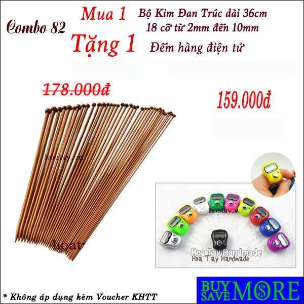 Combo 82 - Bộ kim đan trúc thẳng dài 36cm 18 cỡ tặng đếm hàng điện tử