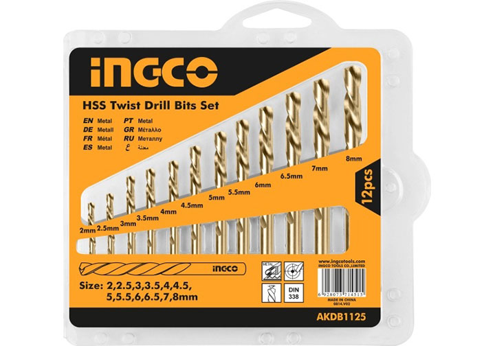 Bộ 12 mũi khoan kim loại hss ingco akdb1125
