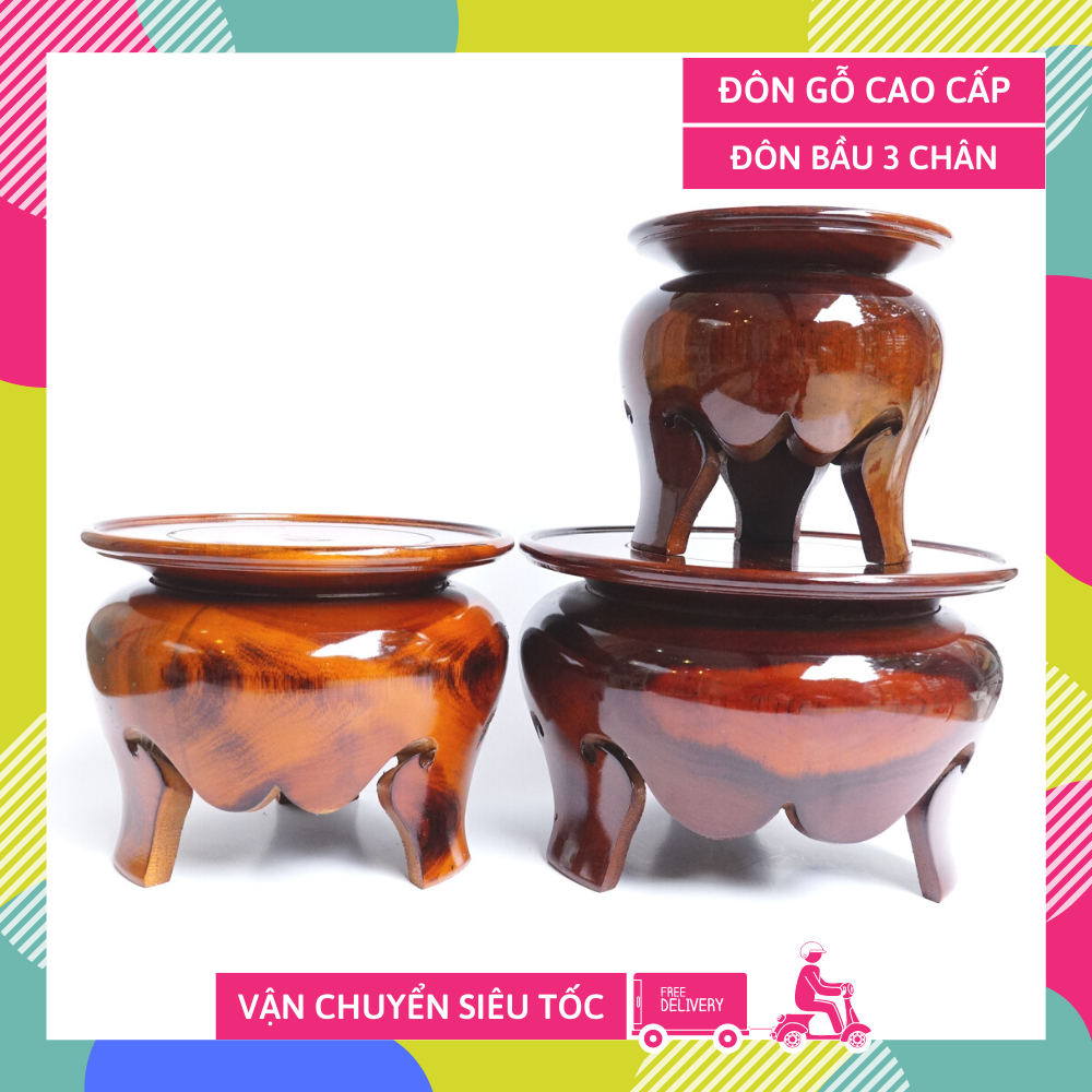 Đôn gỗ chân cao bầu 3 chân đặt tượng thờ cúng trơn đẹp - Nhiều cỡ