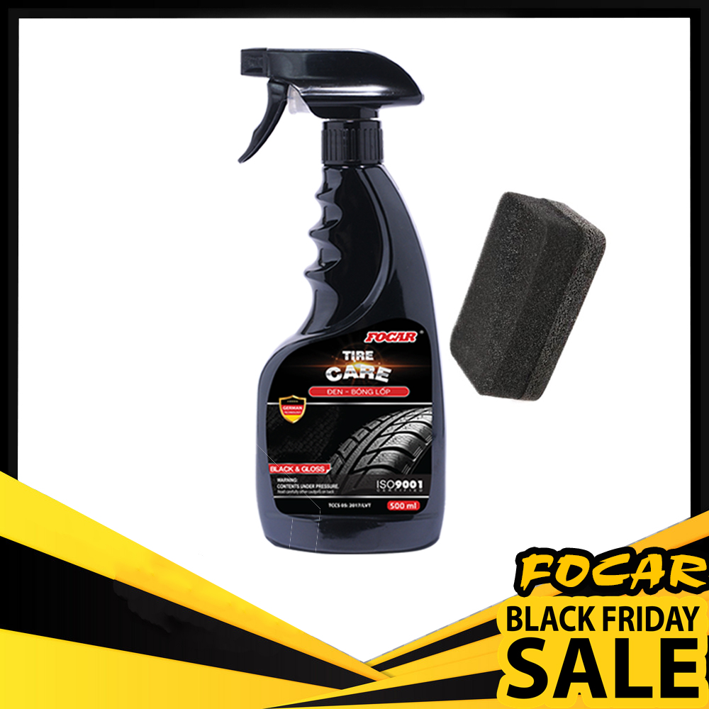 Dung dịch đen và bóng lốp Focar Tire Care 500ml - Giúp dưỡng đen bóng, giúp bóng lốp, quét đen lốp, xịt bóng lốp, xịt bóng vỏ xe + Mút đánh bóng lốp, mút bọt biển