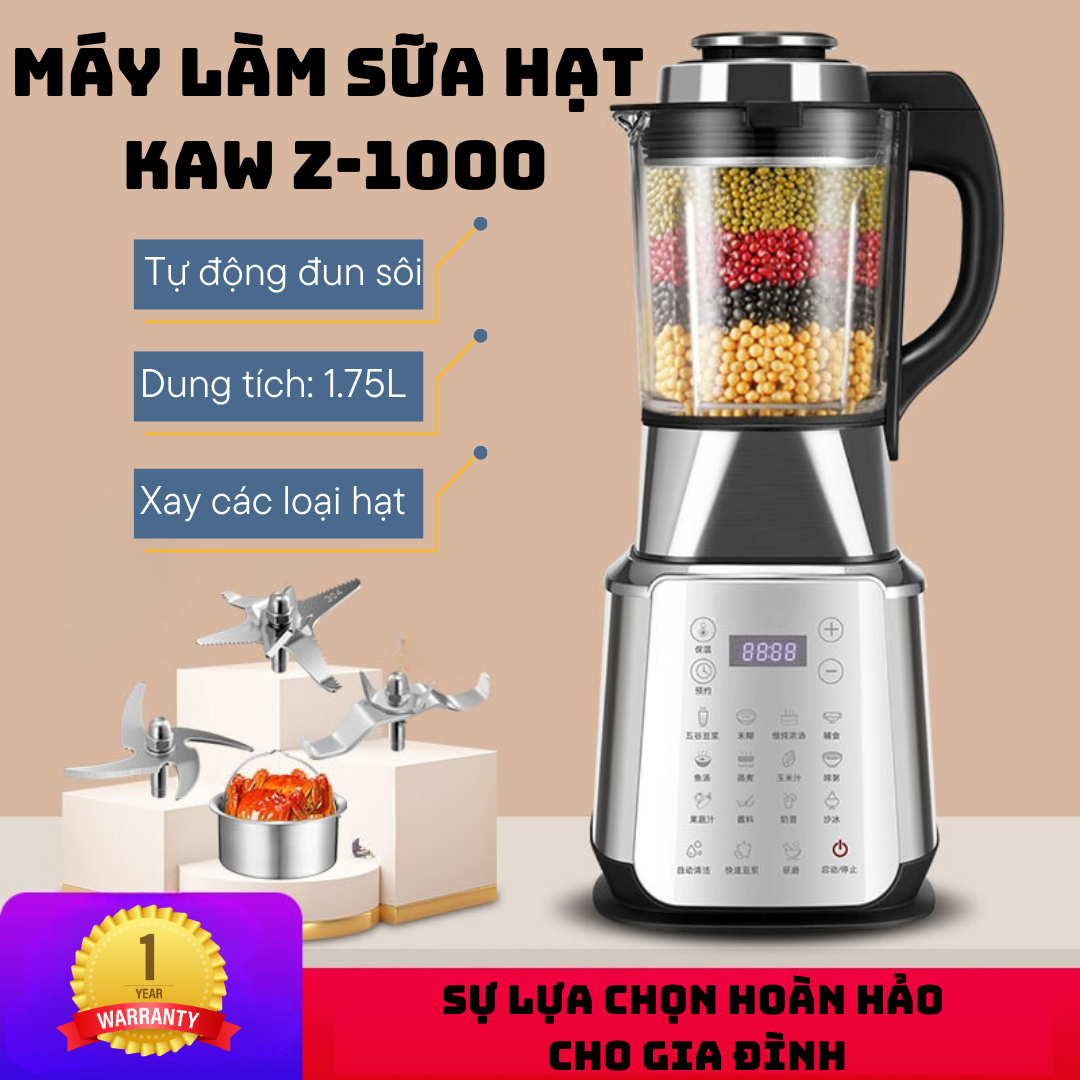 Máy làm sữa hạt KAW máy xay nấu đa năng cối thủy tinh dung tích 1.75L màn hình cảm biến nhiều chế độ xay hẹn giờ thông minh