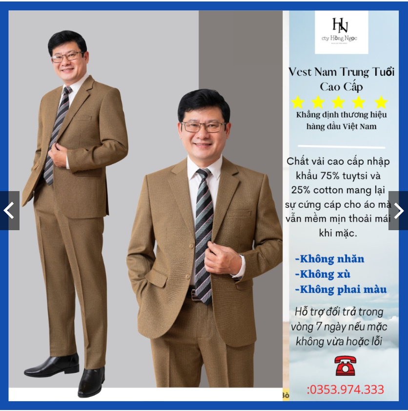 Bộ Vest Trung Niên, Vest nam Trung Tuổi dáng suông hai khuy, hàng xuất khẩu