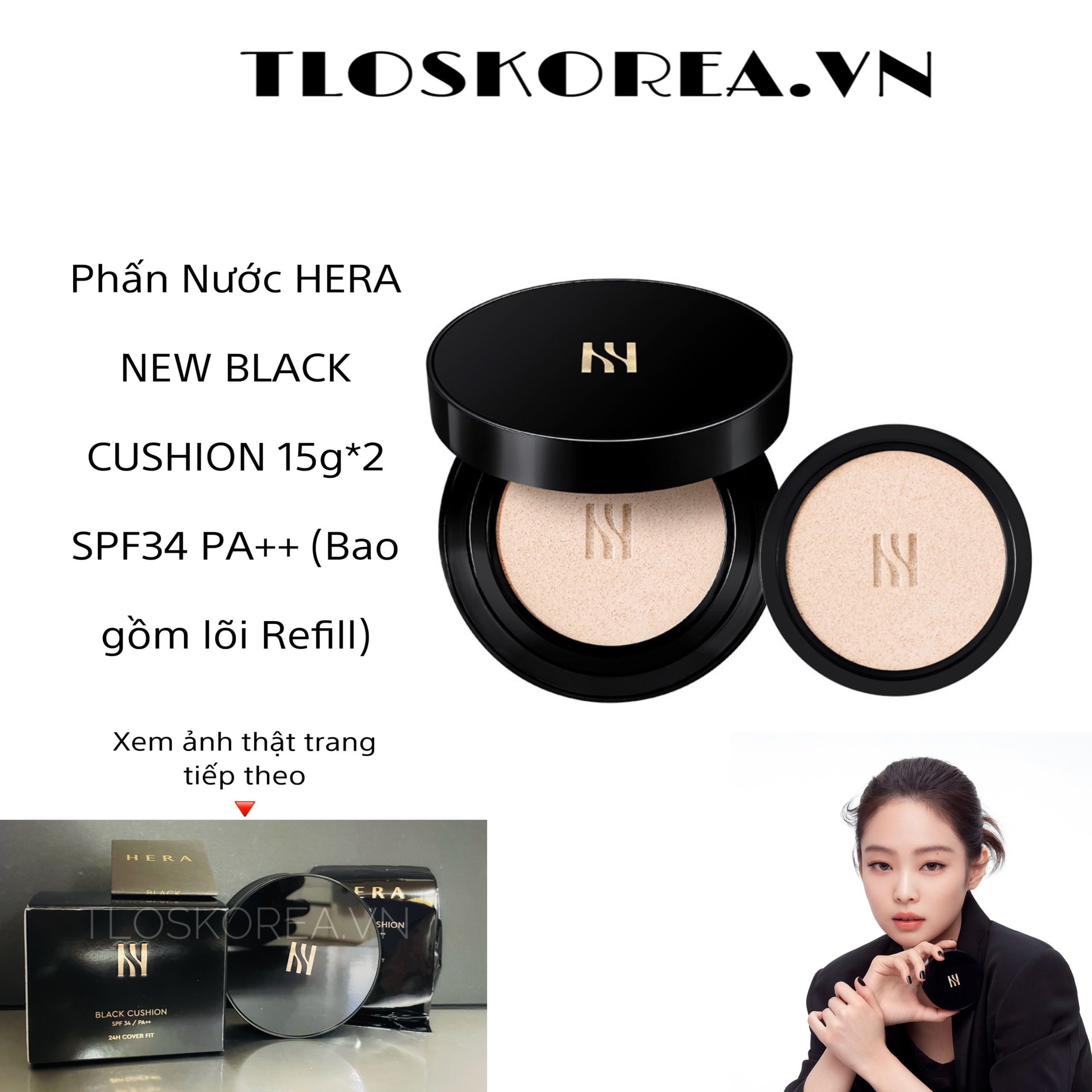 Phấn nước cushion hera new black cushion 15g*2 spf34 pa++ tloskorea cũ