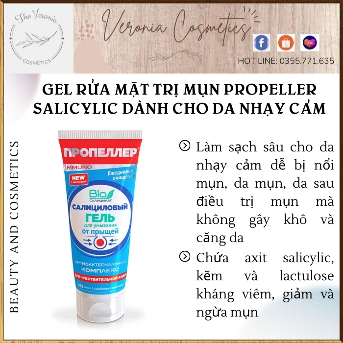 Gel rửa mặt giảm mụn Propeller 100ml dành cho da nhạy cảm
