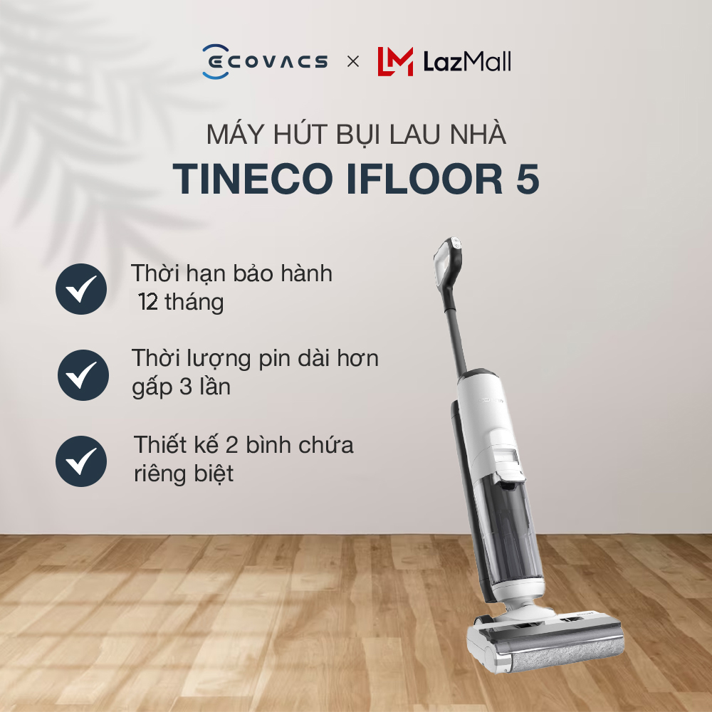 Máy hút bụi lau sàn không dây Tineco iFloor 5 - Dễ dàng di chuyển - Làm sạch góc cạnh tăng cường - Tự vệ sinh con lăn