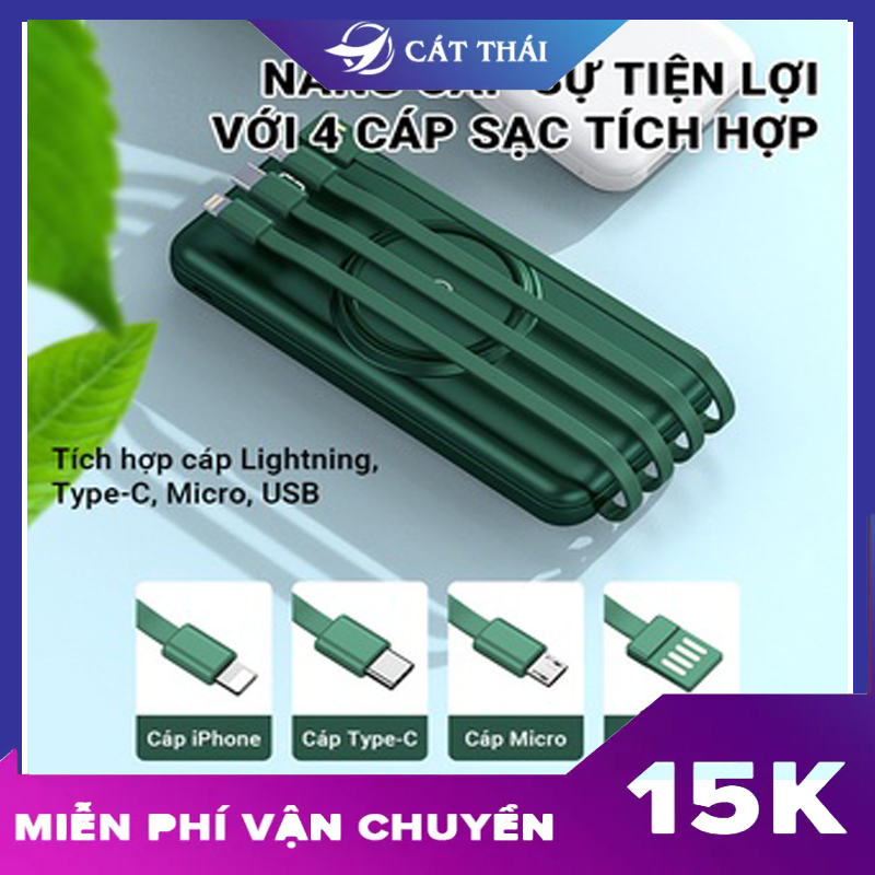 Pin sạc dự phòng nhỏ gọn Cát Thái YM-368 dung lượng 10000mAh/20000mAh tích hợp sạc không dây sạc nhanh tốc độ 2.1A, chip xử lý thông minh sạc nhanh an toàn, có sẵn 4 cáp sạc