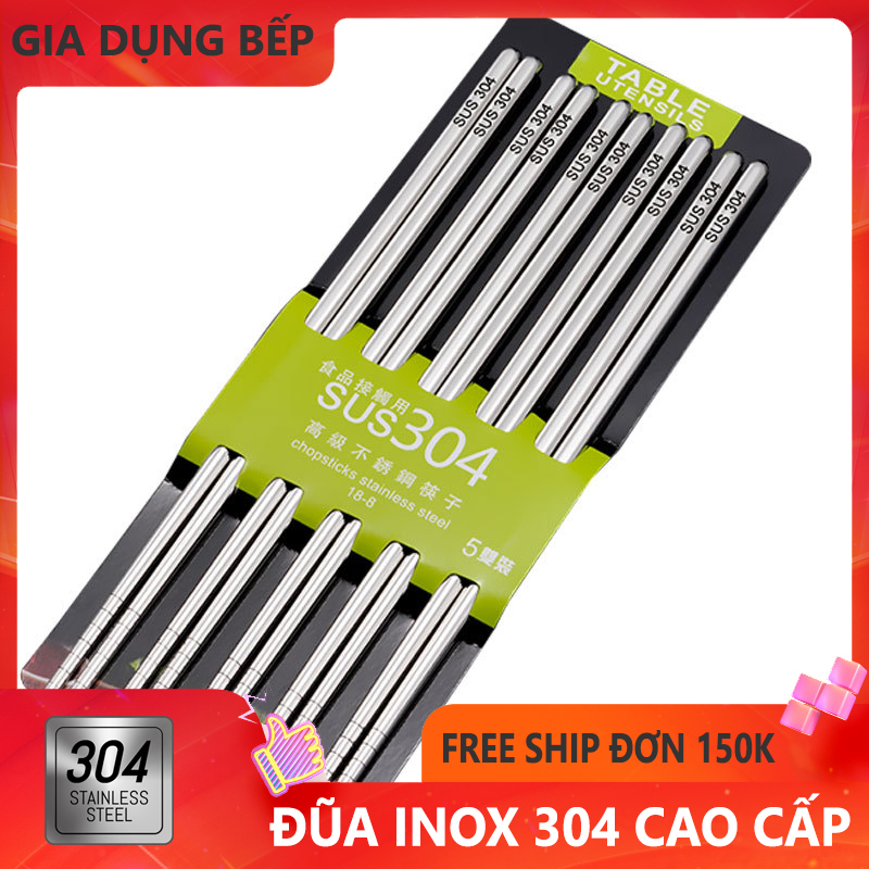 Đũa Inox 304 cao cấp khắc laser chống trượt - Gia Dụng Bếp Store
