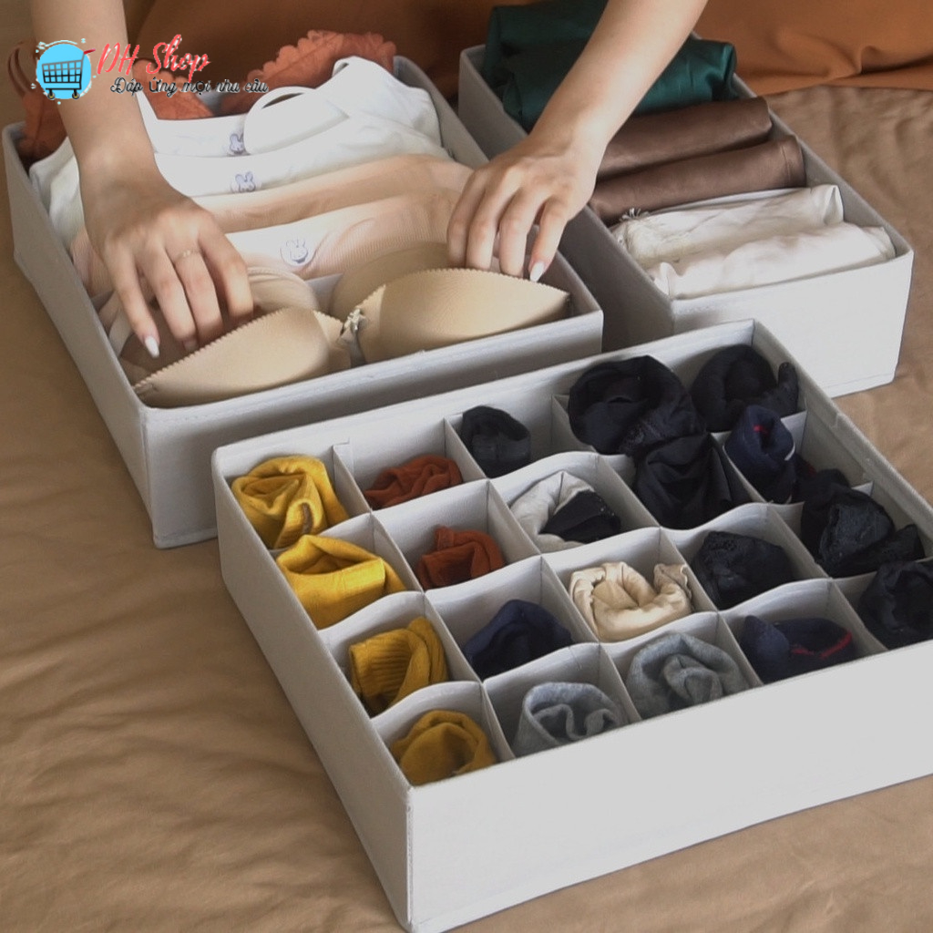 Set 3 hộp đựng đồ lót bít tất chia ngăn, khay đồ lót chia nhiều ngăn