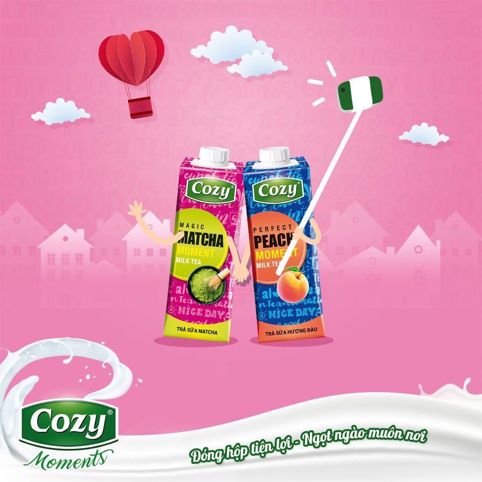 Trà sữa pha sẵn Cozy với 2 hương vị Đào và Matcha ngon thơm- 1 thùng 24 hộp. KM 20%