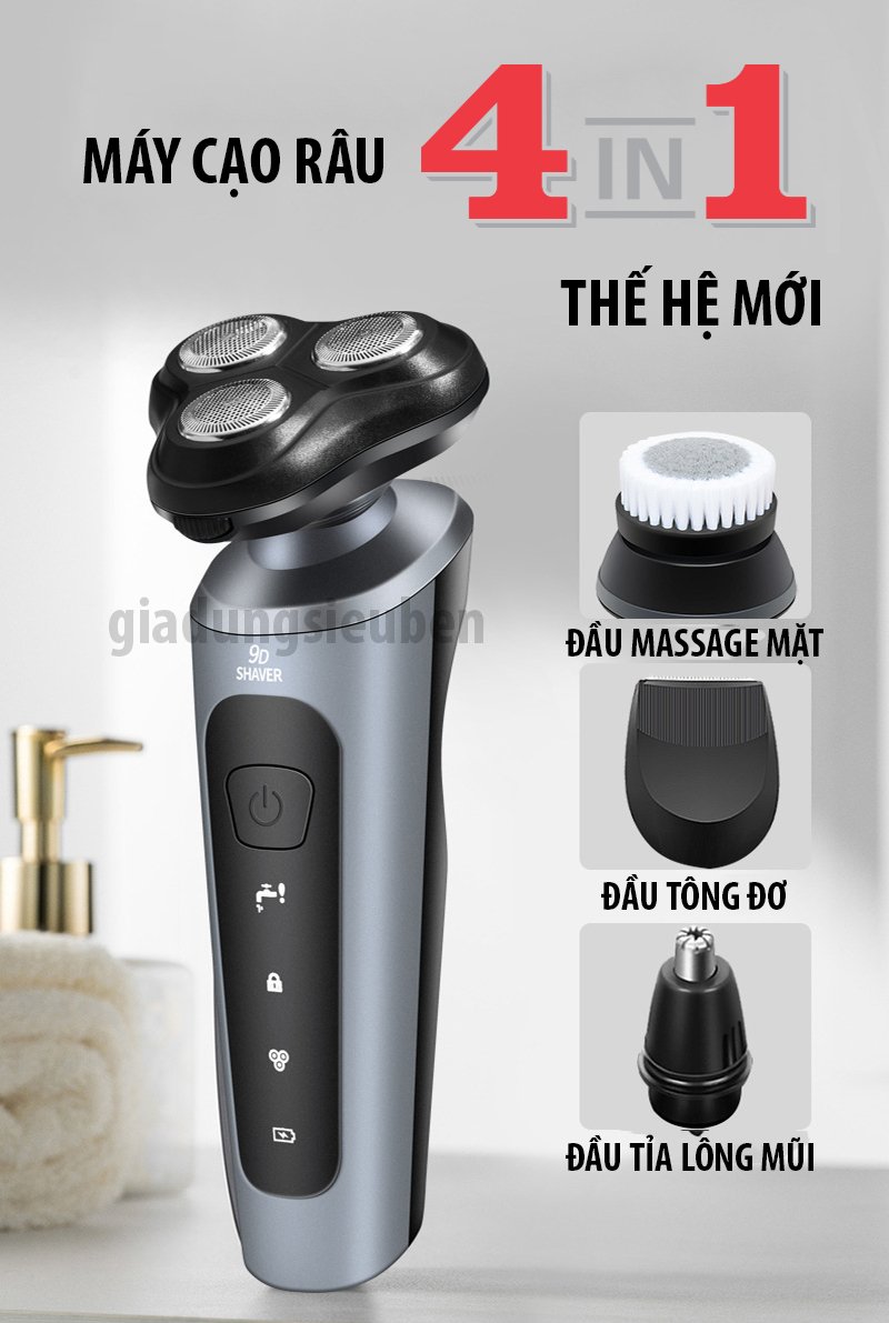 Máy Cạo Râu 9D Shaver 4in1 Tặng Kèm 6 Phụ Kiện Cao Cấp Chuyên dụng MCR03 - Có bán bộ lưỡi cạo thay thế 9D
