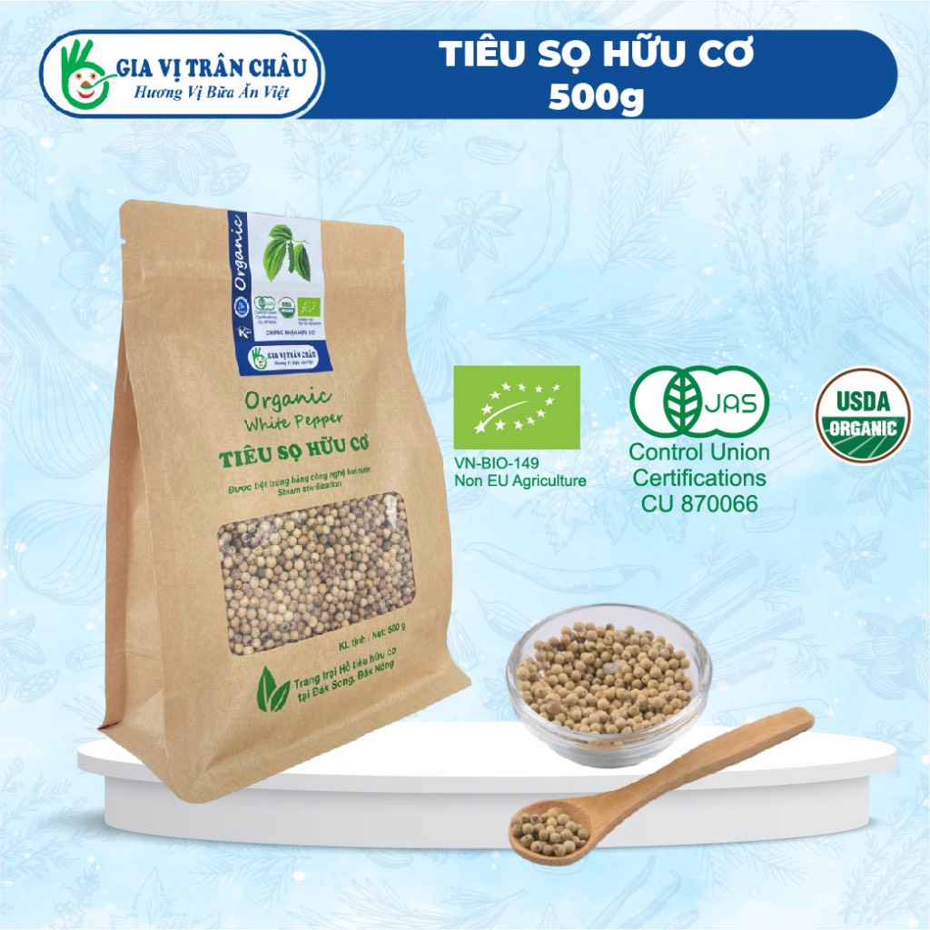 Tiêu sọ hữu cơ túi giấy 500g Trân Châu