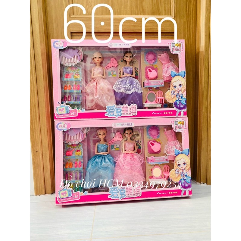 [HCM][RẤT ĐẸP CLIP THẬT] Đồ chơi búp bê công chúa cô dâu đôi cực đẹp dành cho bé kèm nhiều phụ kiện váy giày bàn trang điểm