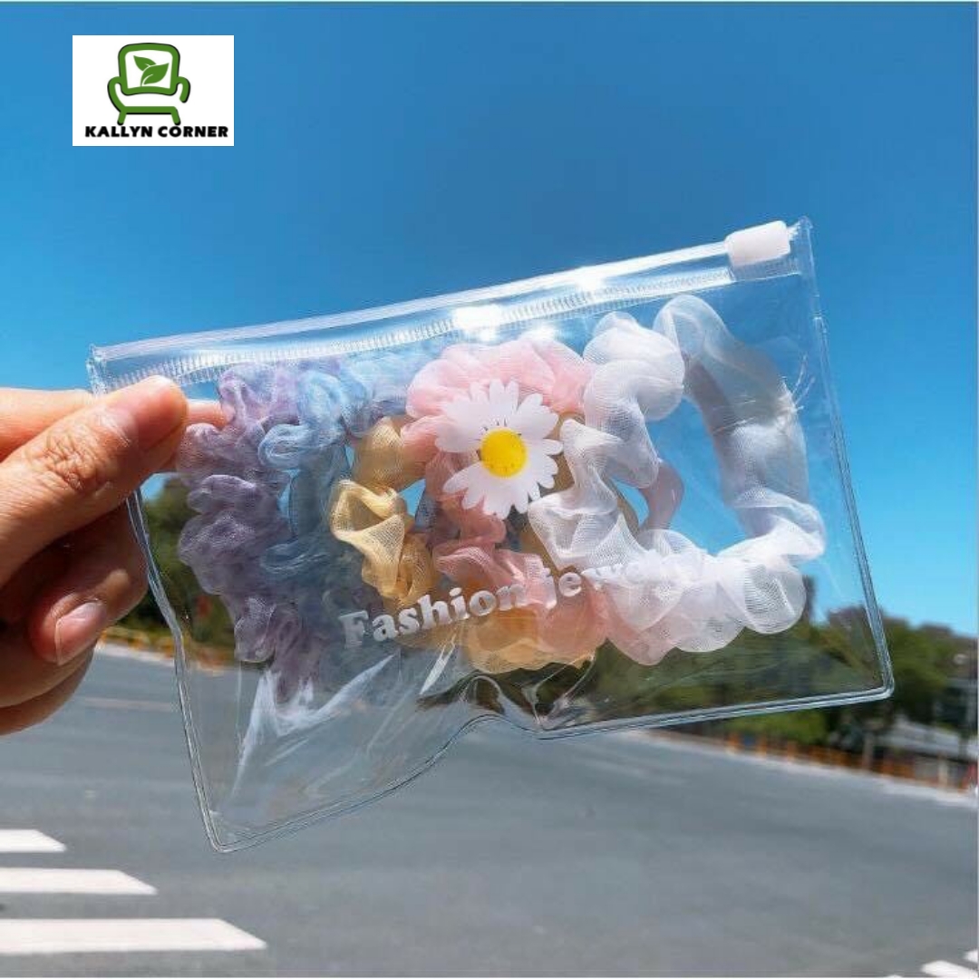 [HCM]SET 5 CÁI ĐỒ CỘT TÓC DÂY BUỘC TÓC VẢI VON MIX TRƠN- HOA- SỌC MÀU TẶNG KÈM TÚI ZIP ĐỰNG