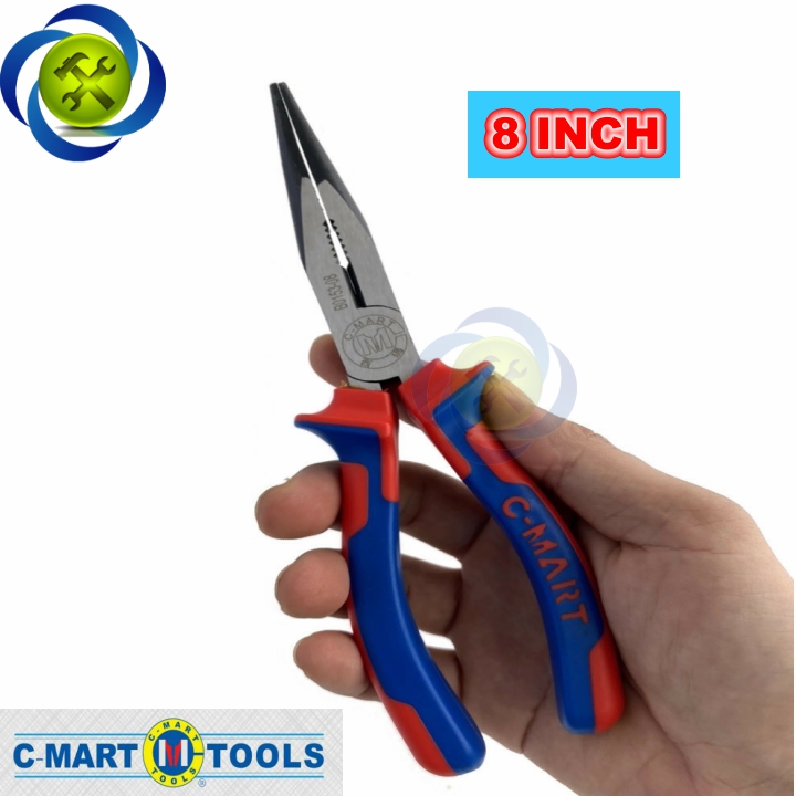 Kìm nhọn cán xanh đỏ c-mart b0153-8 200mm 8inch