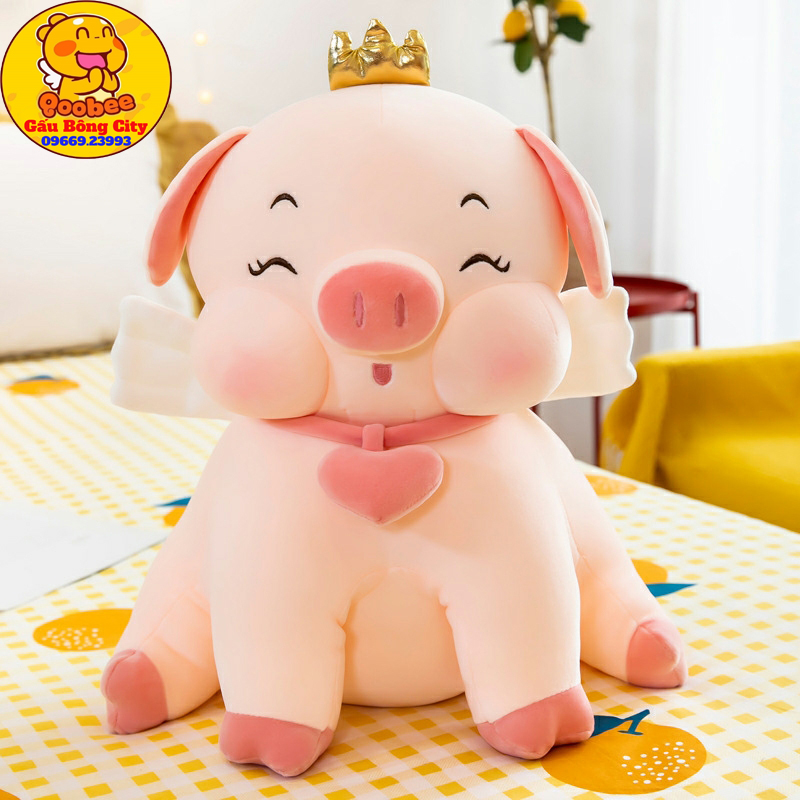 Gấu bông heo vương miện ngồi thú lợn nhồi bông gối ôm màu hồng siêu to khổng lồ