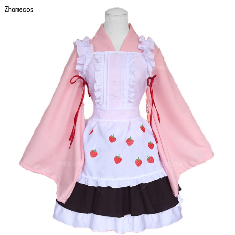 Anime Cardcaptor Kinomoto Sakura Costume Strawberry Long Sleeve Maid