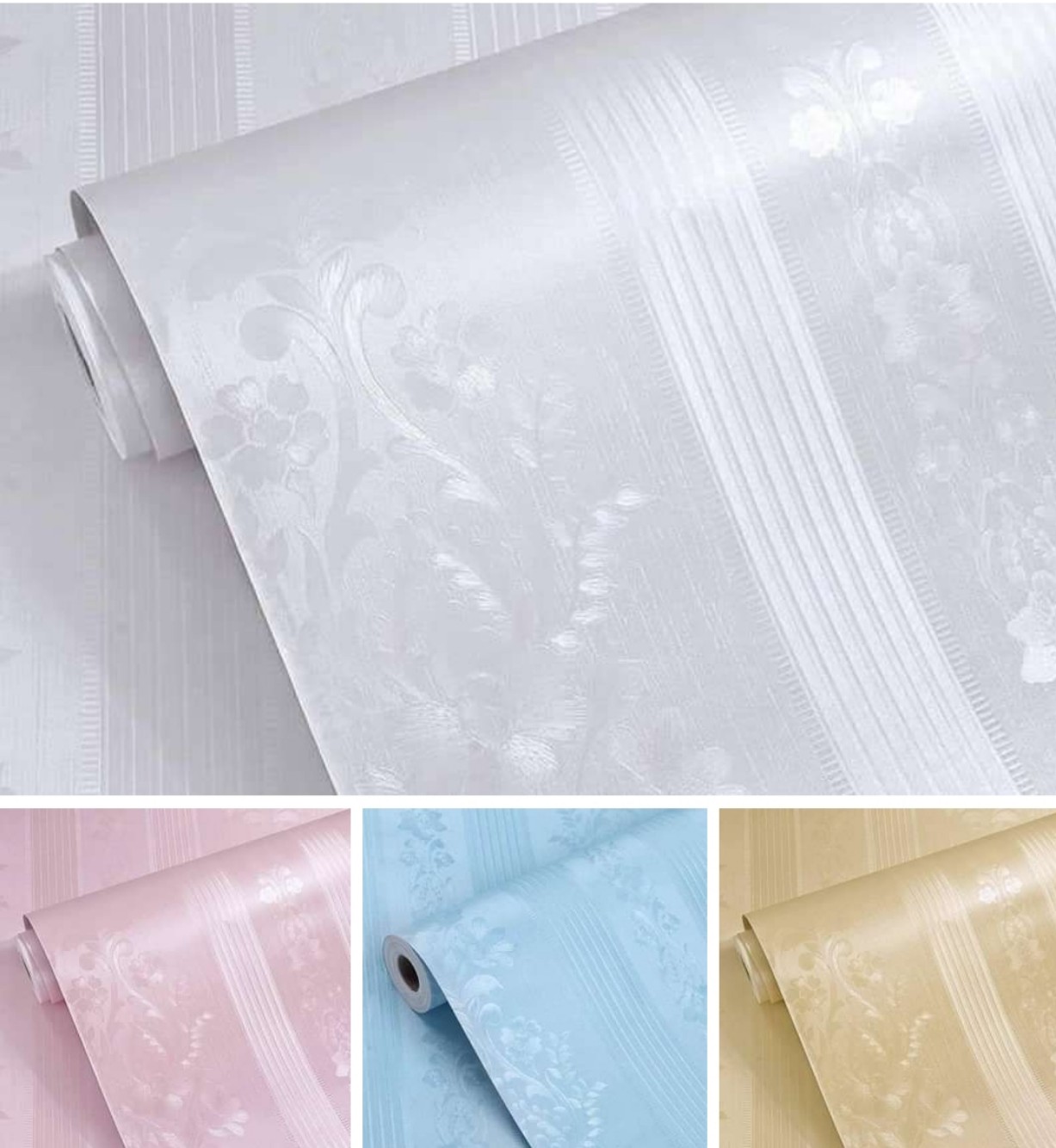 10 mét giấy dán tường họa tiết cổ điển có keo sẵn khổ 45cm, mẫu họa tiết sọc hoa cổ điển
