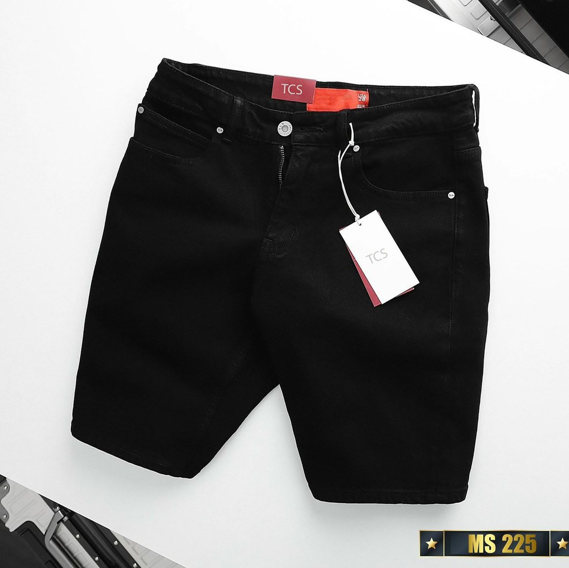 quần short jean nam đen trơn basic cao cấp đẹp,quần jean nam ngắn chất vải dày co giãn dễ mặc KAYSTORE-225