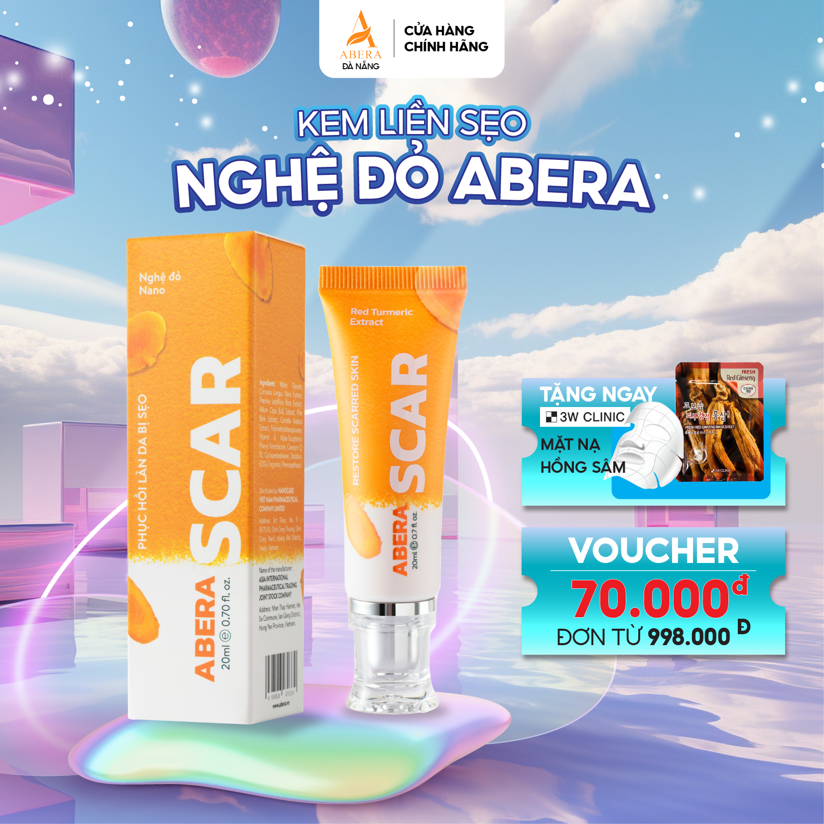 Kem nghệ đỏ trị mụn thâm sẹo Scar Abera, kem xóa sẹo, hỗ trợ làm giảm sẹo lồi, sẹo lõm, sẹo phẫu thuật, sẹo bỏng nhanh và hiệu quả