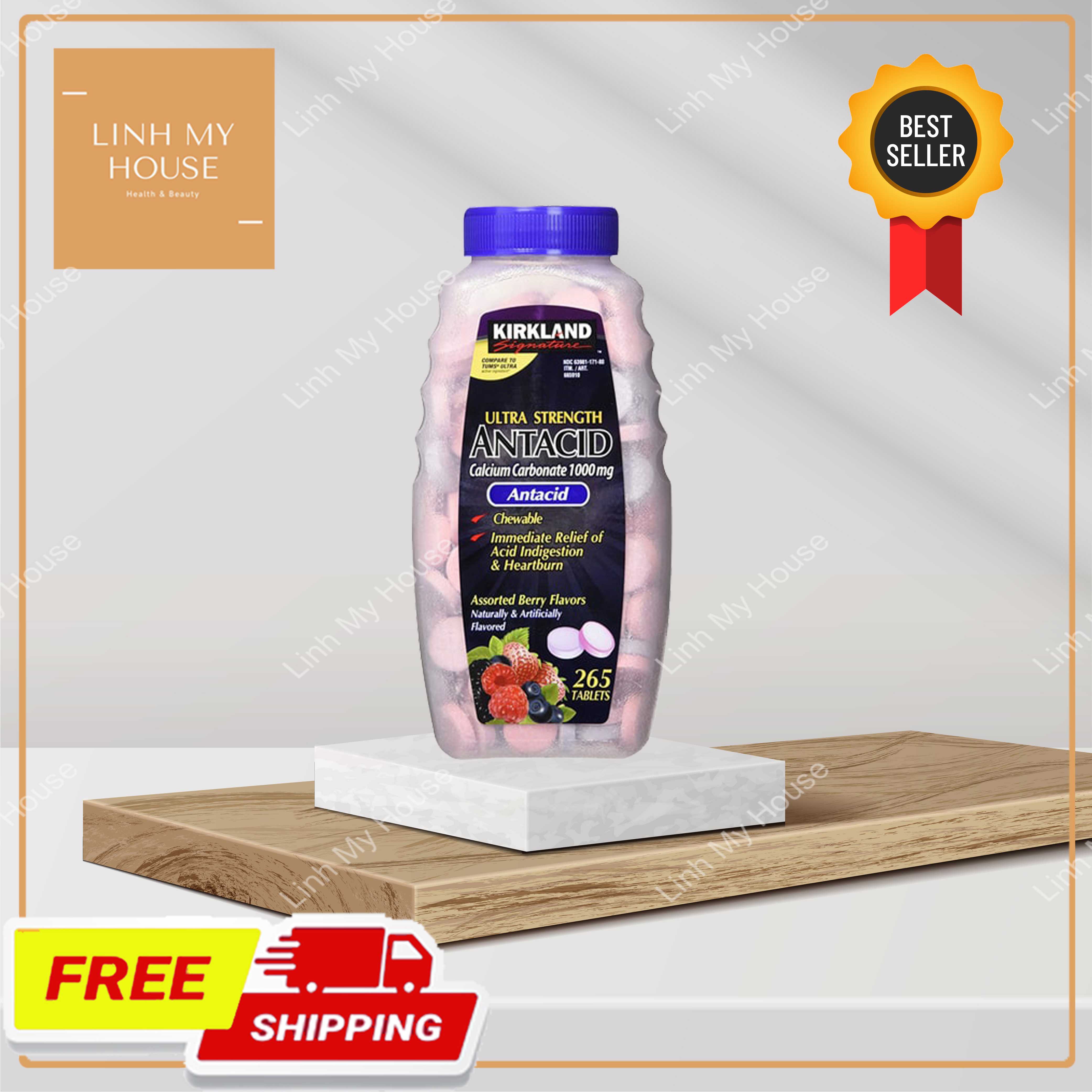Viên nhai chống đầy hơi, dạ dày Kirkland Signature Ultra Strength Antacid Calcium 1000mg 265 viên