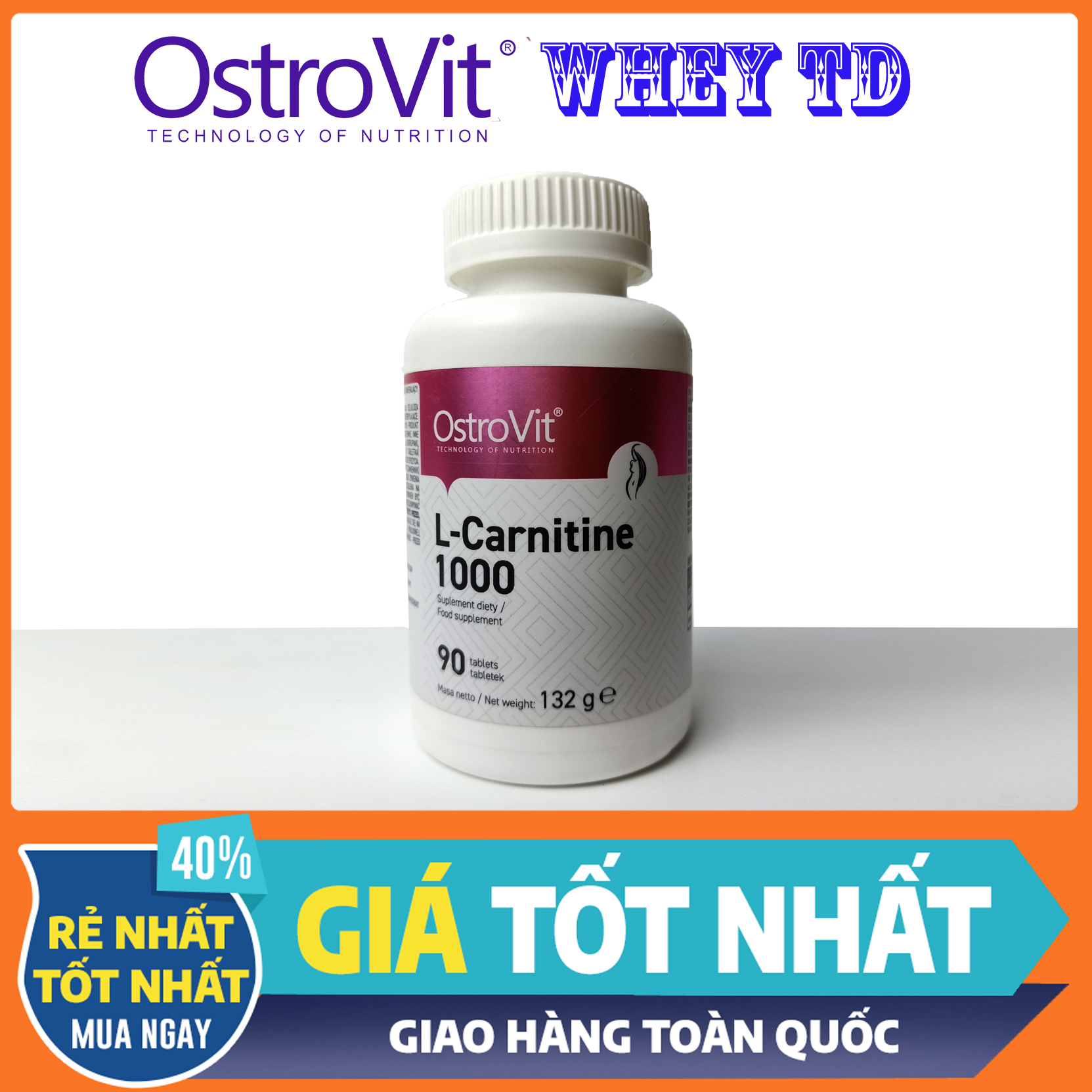 Ostrovit L Carnitine 1000 90 Viên - Giúp Giảm Mỡ Tự Nhiên, Ko Tác Dụng Phụ