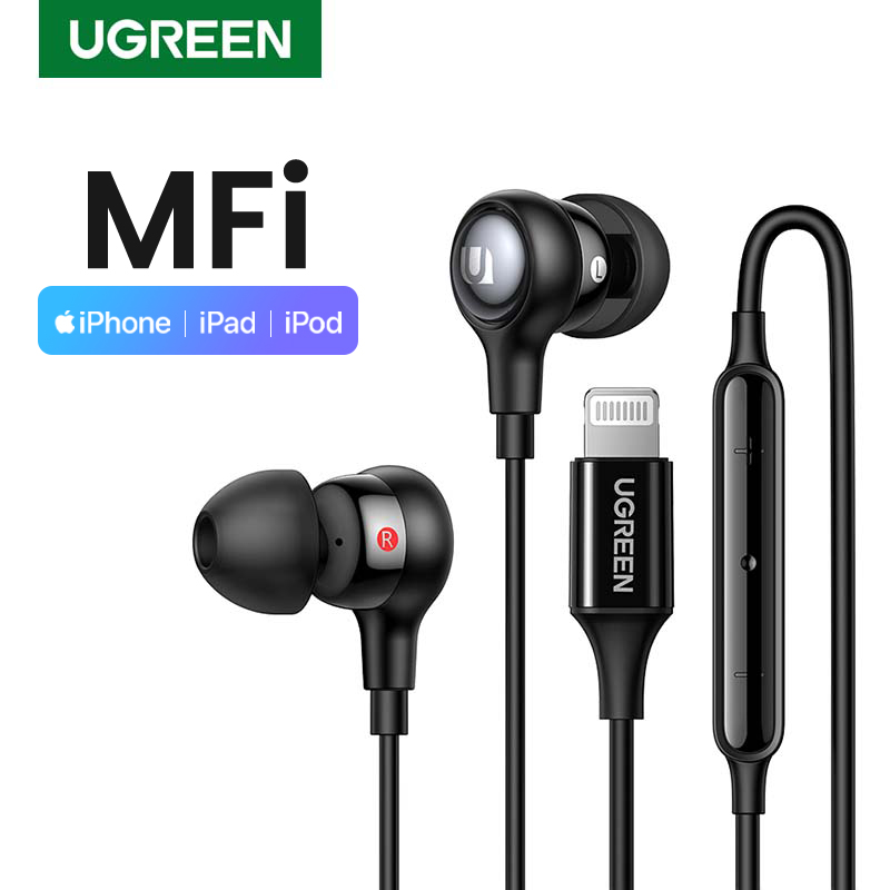 UGREEN MFI Lightning Headphones, MFi Certified Wired Earbuds for iPhone in-Ear Headphones with Microphone Volume Control Noise Isolation Earphones