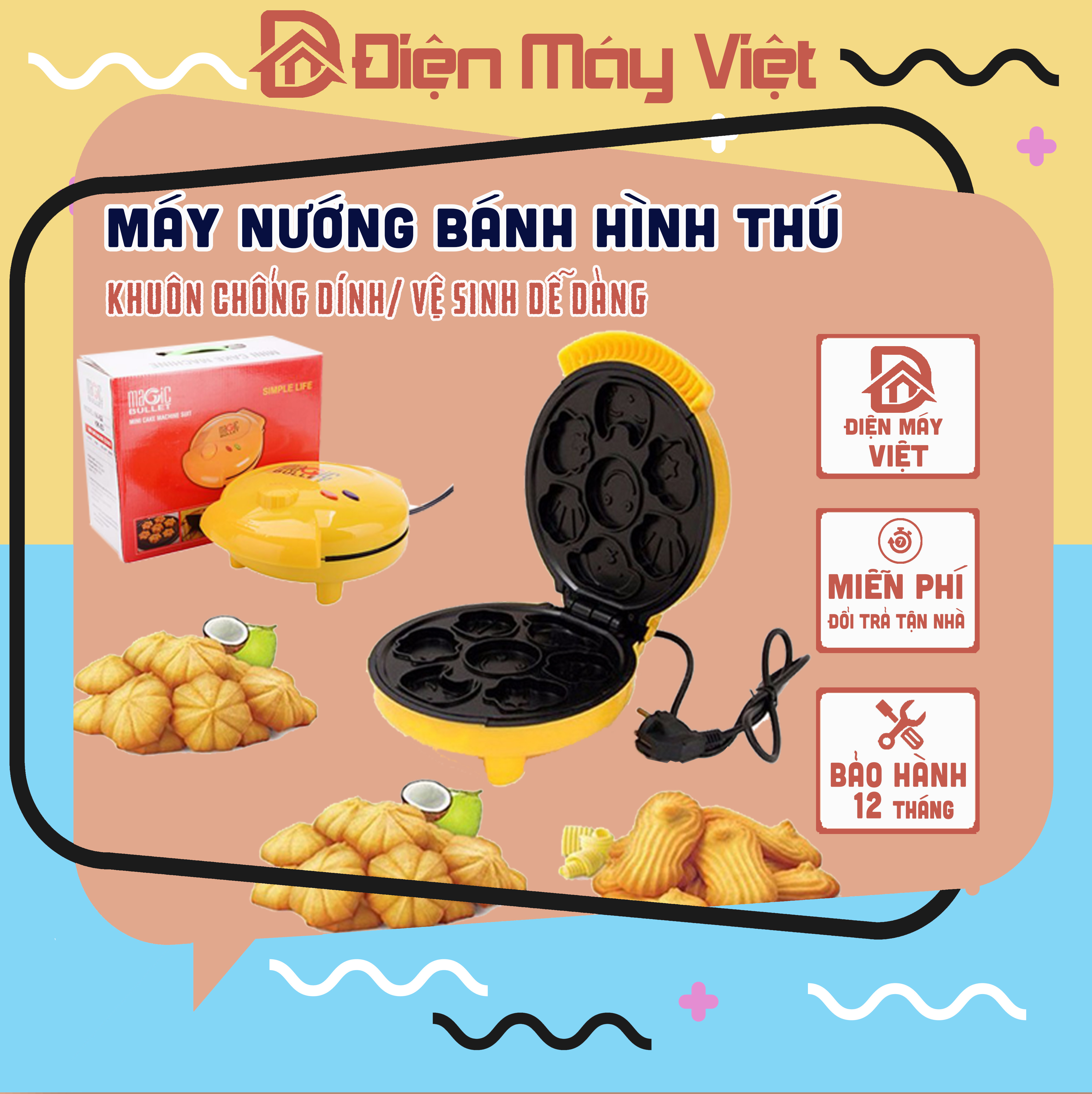 Máy nướng bánh 7 khuôn hình thú Magic (BẢO HÀNH 12 THÁNG)