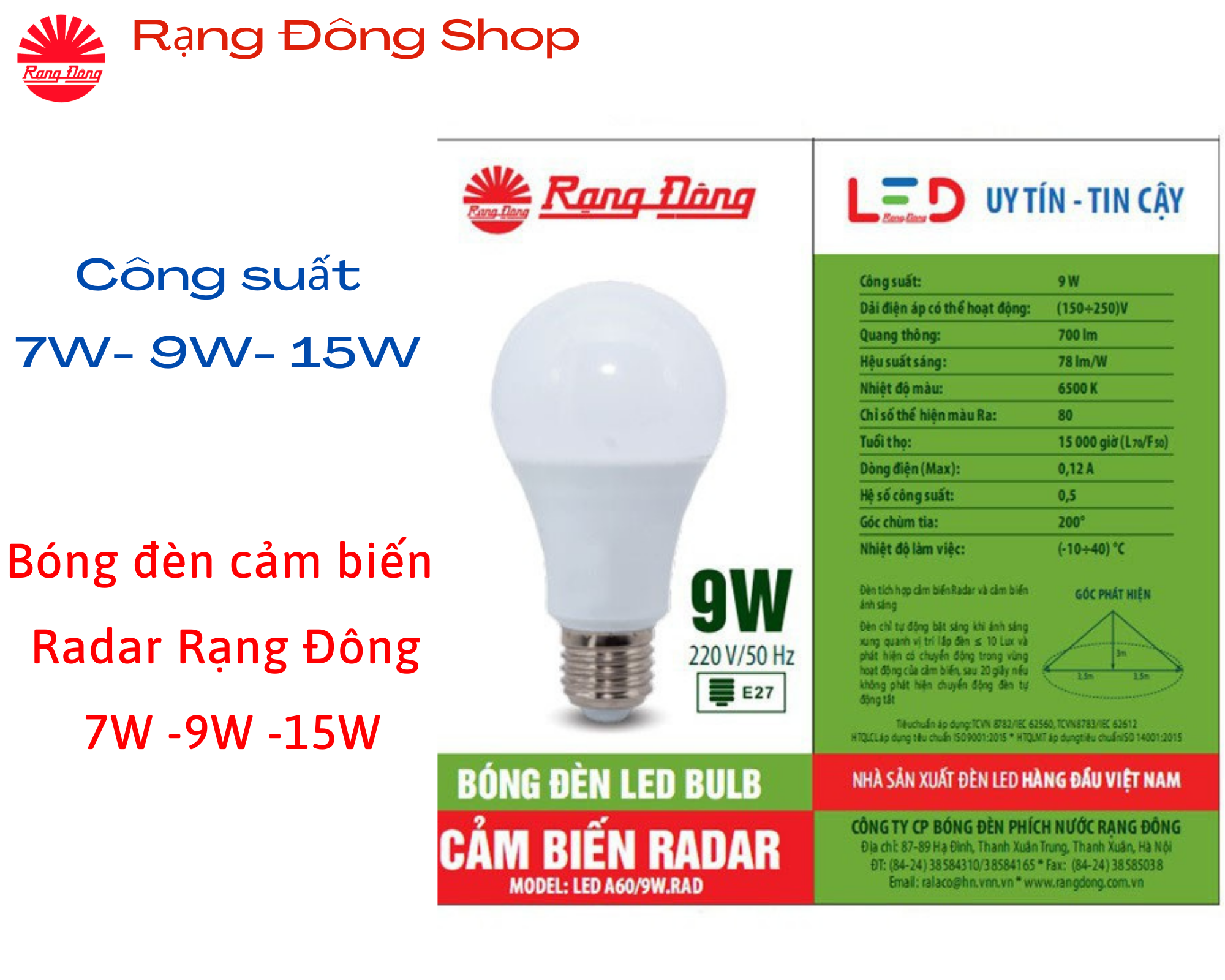 Bóng đèn led bulb cảm biến chuyển động và ánh sáng rạng đông 9w, 15w - a60.rad 9w và tr70.rad 15w sử dụng chip led samsung