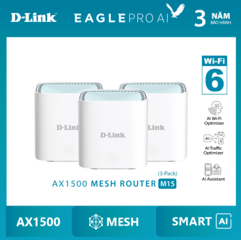 D-link m15 eagle pro ai router wi-fi mesh chuẩn wi-fi 6 tốc độ ax1500
