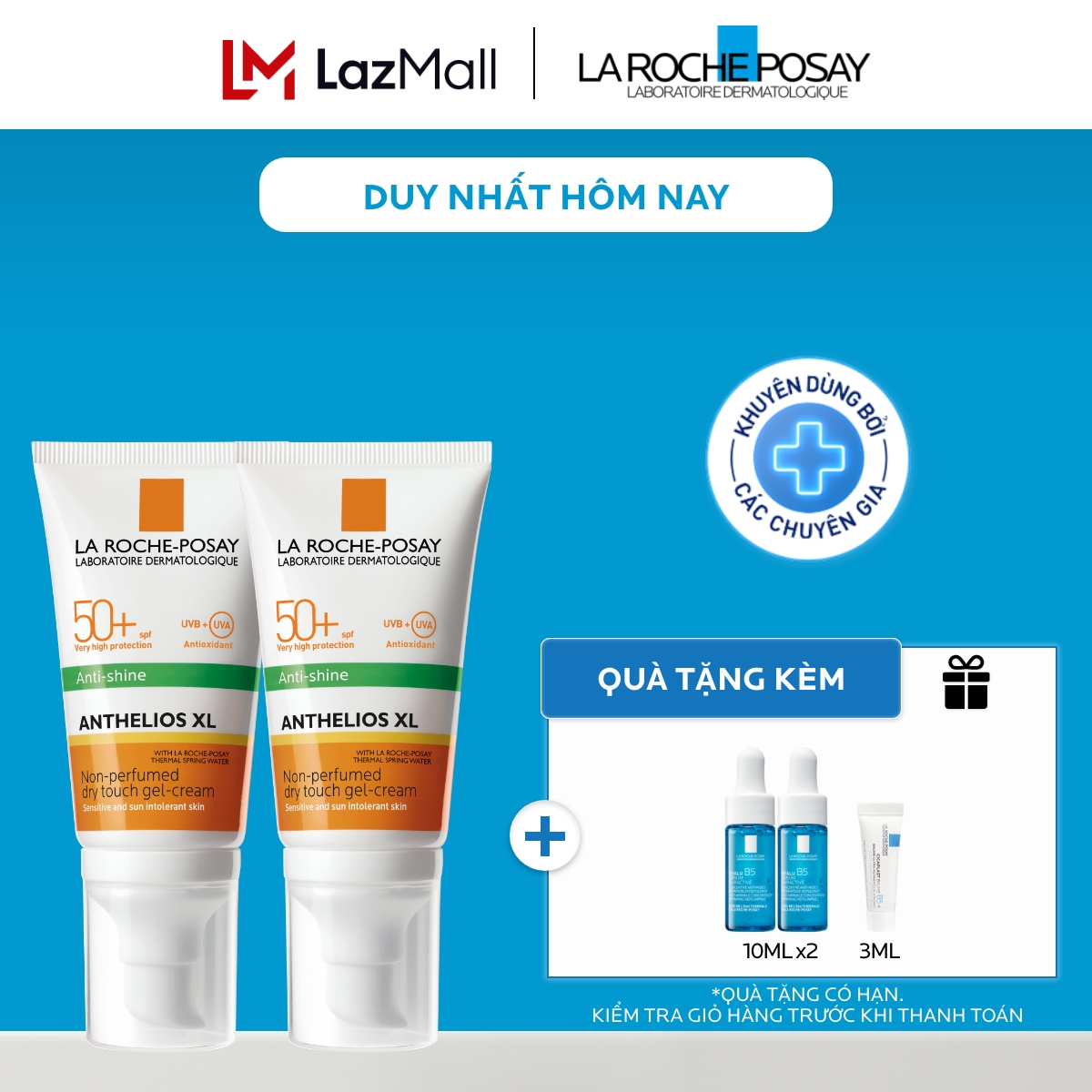 Bộ đôi kem chống nắng nâng tone cho da dầu La Roche-Posay Anthelios XL SPF50+ PA++++ 50ml