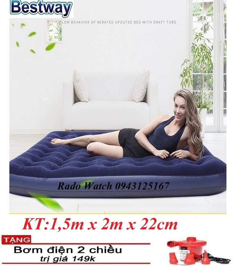 Đêm hơi Nệm bơm hơi cao cấp cỡ lớn 67003 - 2,03m x 1,52m x 22cm kèm bơm hơi.