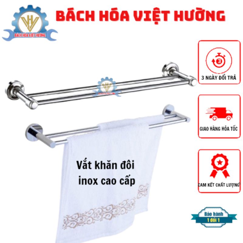 Thanh treo khăn INOX 60cm và 80cm - Máng khăn đơn/đôi - Vắt khăn inox tặng kèm vít nở- phụ kiện nhà tắm
