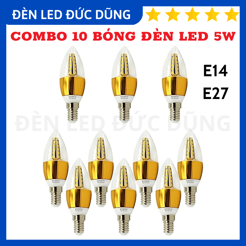 COMBO 10 Bóng Đèn Led 5W Quả Nhót Nến Đuôi E14 E27