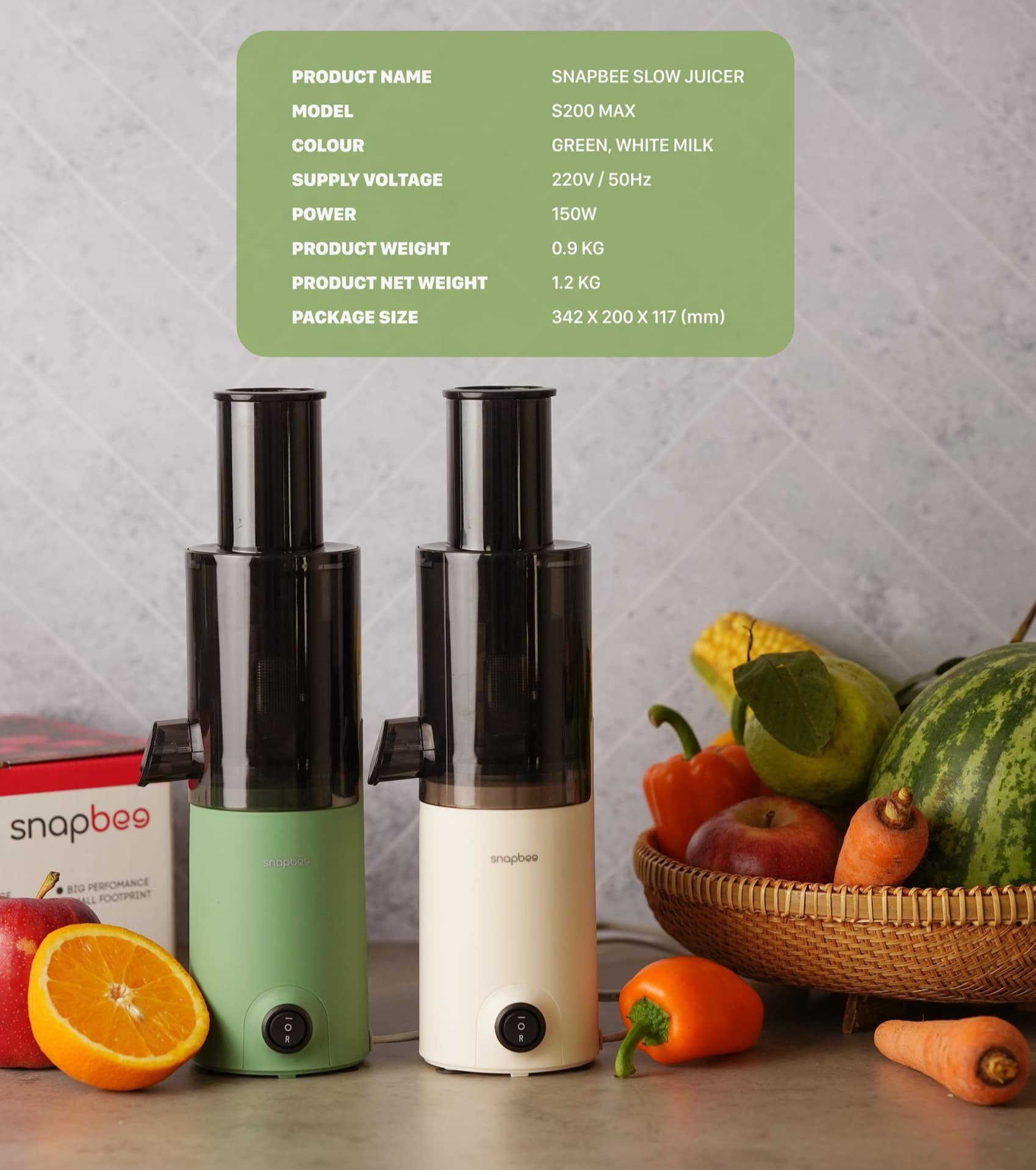 Máy Ép Chậm Máy Ép Trái Cây Snapee Công Suất 130W S200 MAX - Nhỏ Gọn Mạnh Mẽ Ép Kiệt BãTháo Lắp Dễ Dàng Bảo Hành 12 Tháng