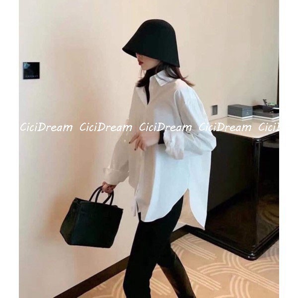 Áo sơ mi nữ trắng dài tay chất lụa hàn oversize ,Áo sơ mi nữ trắng dài tay form rộng dáng hàn