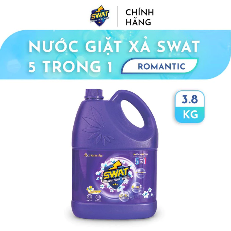 NƯỚC GIẶT XẢ 5IN1 CAN 3,8 KG SWAT, NƯỚC GIẶT XẢ SẠCH VẾT BẨN, HƯƠNG THƠM TỰ NHIÊN - Thương hiệu Swat Giá 159,000 Đồng*Miễn phí vận chuyển