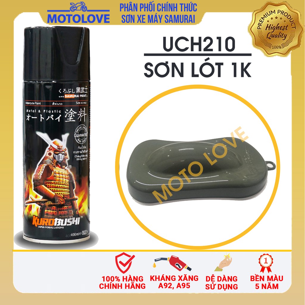 Sơn l&oacute;t samurai x&aacute;m UCH210 dạng chai sơn xịt chuy&ecirc;n dụng trong sơn xe m&aacute;y, &ocirc; t&ocirc;