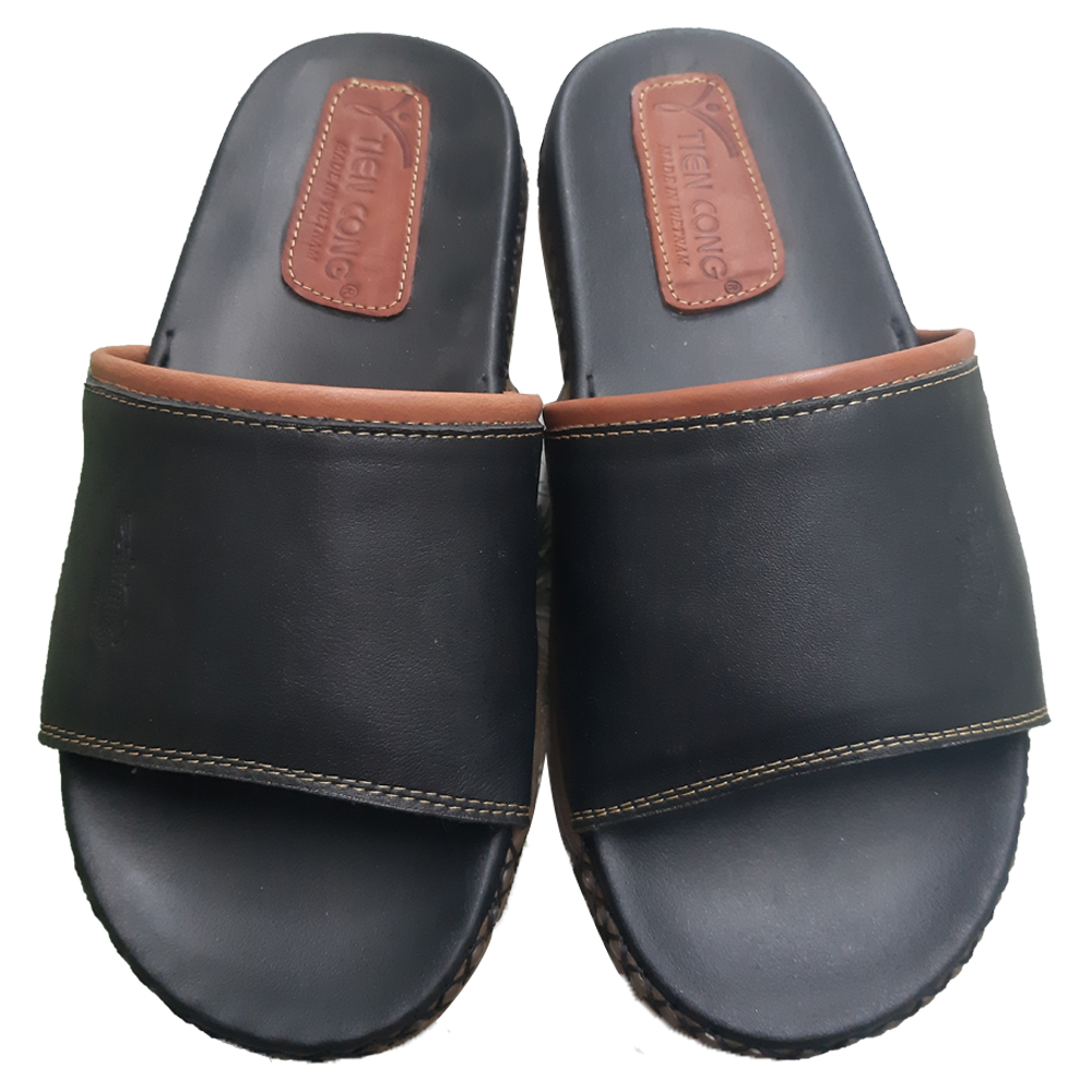 Dép Nam Quai Ngang Da Bò Tiến Công May Đế Quai Da Viền