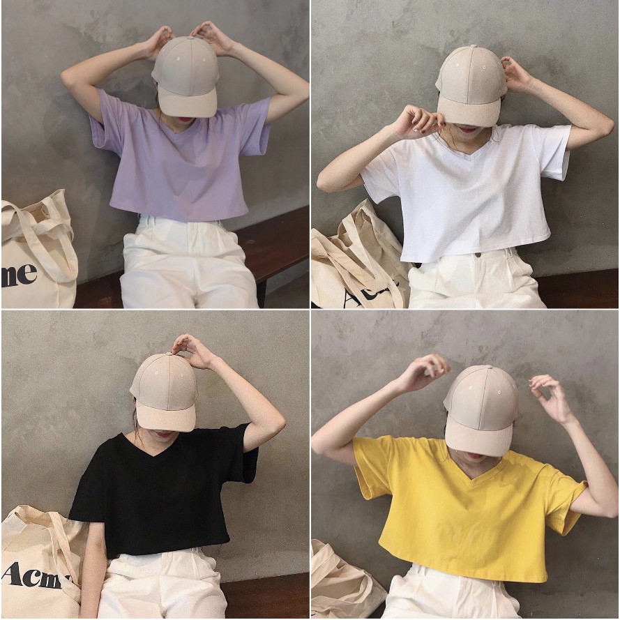 Áo croptop cổ tim form rộng basic (Oversize)