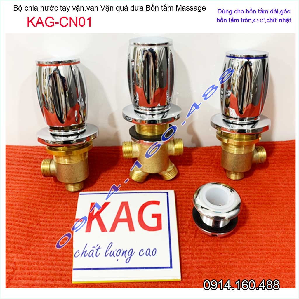 [HCM]Van chia nước bồn tắm massage KAG-CN01 tay vặn hình cái trống, vòi 3 lỗ bồn mát xa đồng nguyên chất siêu bền
