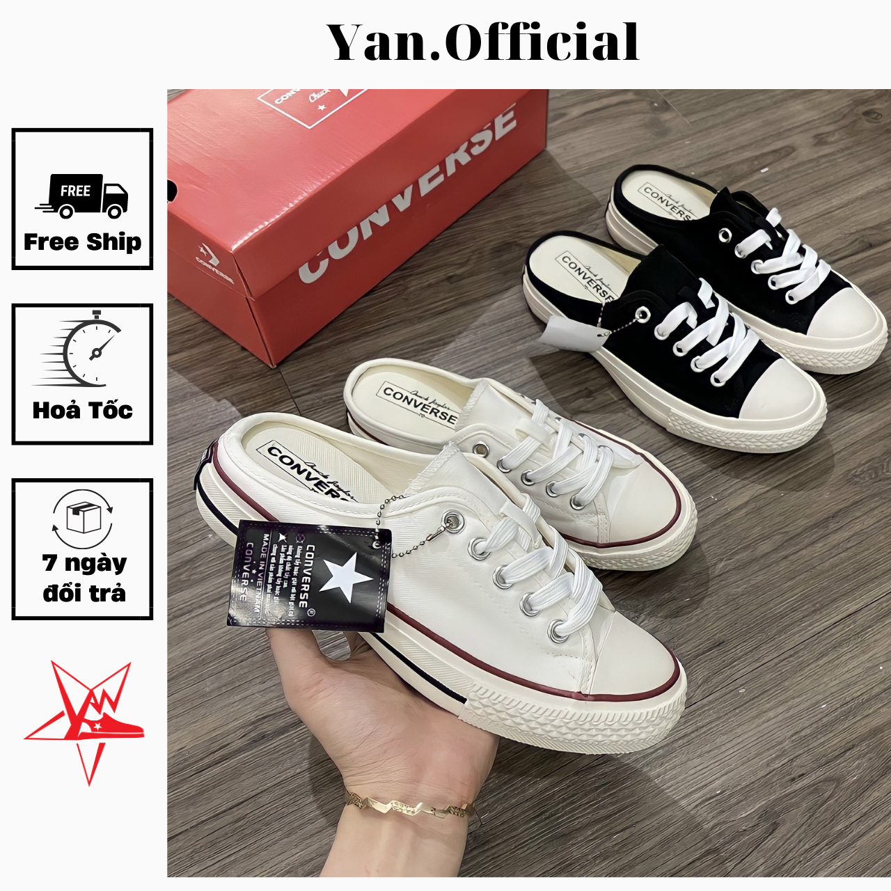 Giầy sục converse nữ đen - trắng cao cấp - sneaker đạp gót mới