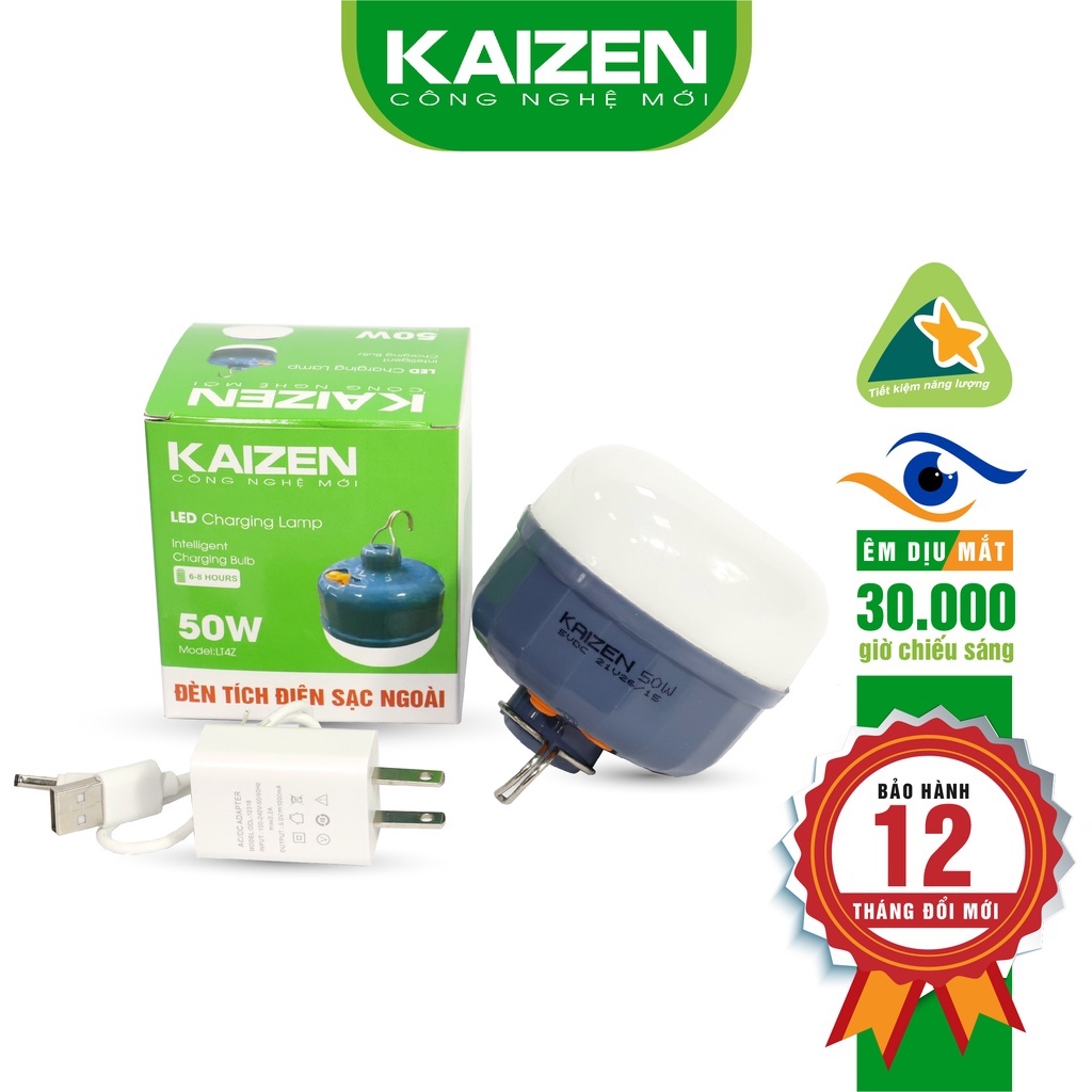 Bóng đèn tích điện Kaizen 50W dùng 6-8h có móc treo tiện lợi kèm sạc rời, đèn sạc tích điện